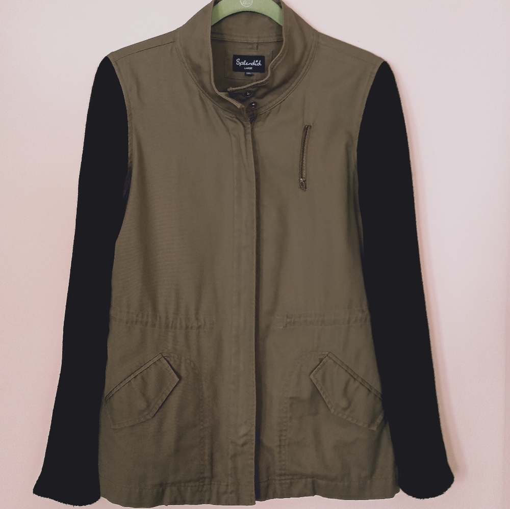 Slendid Green‎ Utility Jacket Black Knit Sweater Sleeves Chore Colorblock Large
